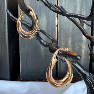 10K Italian Two-Tone Double Oval Hoop Earrings